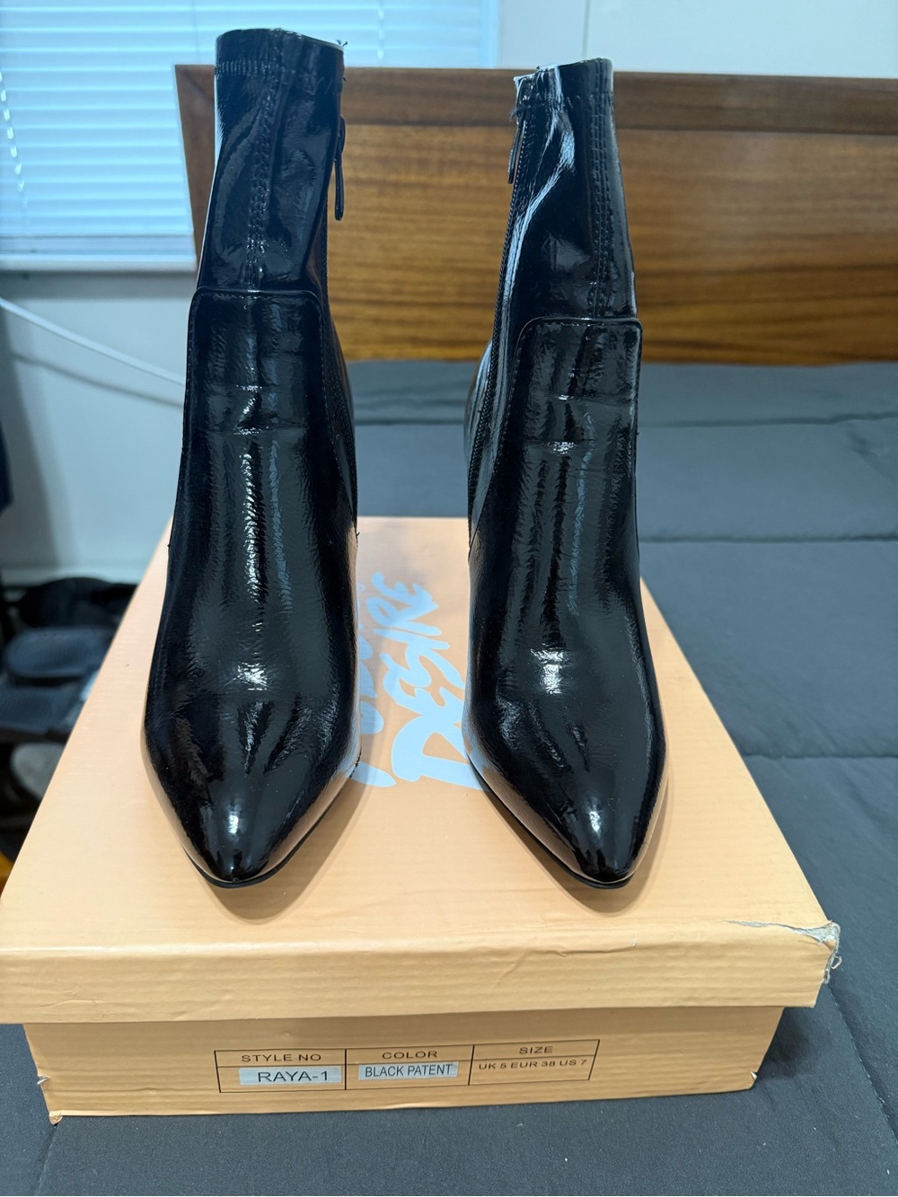 Black Patent Pointed Toe Ankle Boots